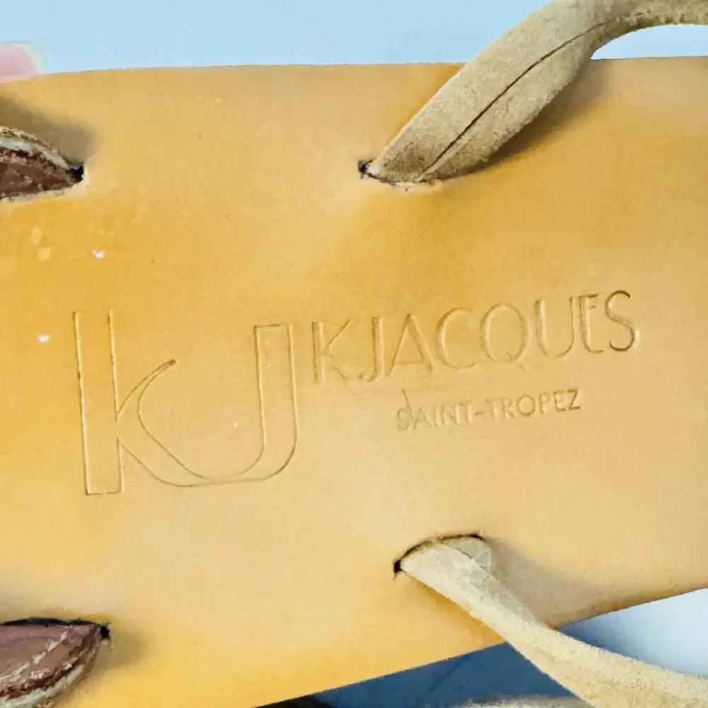 K Jacques Sandals Womens 8 Brown Suede Saint Tropez Cork Platform Wedge Shoes